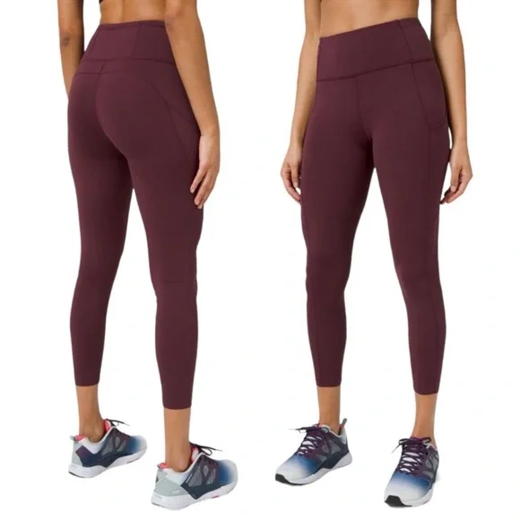 Lululemon Fast and Free Leggings w/ Pockets Maroon Red Purple Fall Leggings 2 - Picture 3 of 3